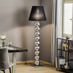 Argon Lampadaire textile Fulda, abat-jour noir, pied chromé pas cher
