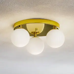 Argon Plafonnier Fatis verre opale/laiton 3 lampes rond pas cher
