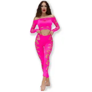 Chilirose Ensemble 2 pièces CR4632 top & legging rose pas cher