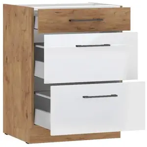 Comparateur de prix : ROCK - Meuble bas casserolier - Mélaminé chêne Lancelot et Blanc brill...