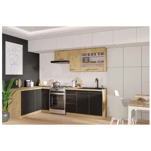Comparateur de prix : Cuisinier Cuisine complete - MODENA - 270 x 150 cm - Chene artisan et noir mat