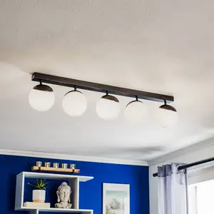 Eko-Light Plafonnier Sfera 5 lampes direct verre/noir pas cher
