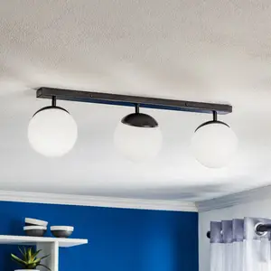Eko-Light Plafonnier Sfera 3 lampes direct long verre/noir pas cher