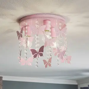 Eko-Light Plafonnier Angelica rose avec des papillons pas cher