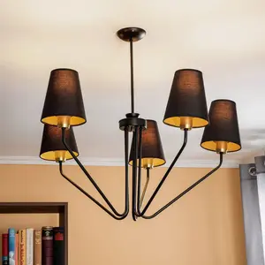 Eko-Light Lustre Victoria abat-jour tissu, noir/doré pas cher