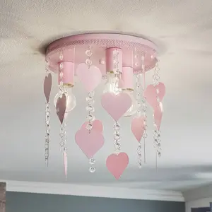 Eko-Light Plafonnier Corazon rose avec coeurs pas cher