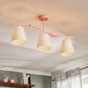 Eko-Light Plafonnier Alice, rose, 3 abat-jour en tissu blanc pas cher