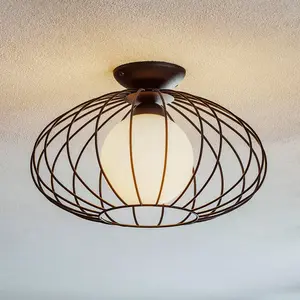 MILAGRO Eko-Light Plafonnier Kronos, cage noire, une boule opale pas cher