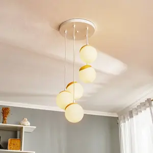Eko-Light Suspension Sfera à 5 lampes verre/bois clair pas cher
