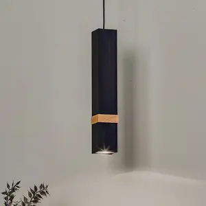 Eko-Light Suspension Vidar, noire détail bois 1 lampes pas cher