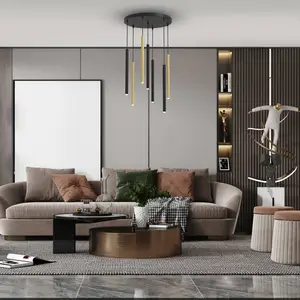 Eko-Light Suspension Monza, noire/dorée, à 7 lampes