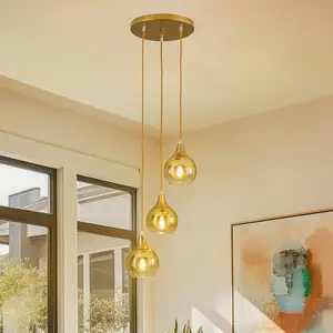 Eko-Light Suspension Monte, à 3 lampes, ronde, dorée pas cher