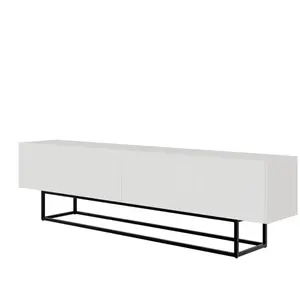 SELSEY Meuble TV sur pieds noir - VELDIO - 175 cm - blanc