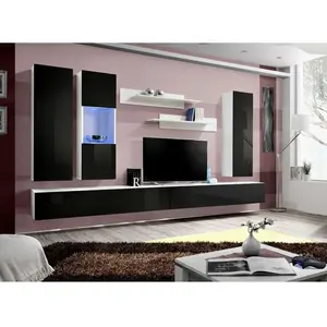 Paris Prix Meuble TV Mural Design "Fly V" 320cm Noir & Blanc pas cher