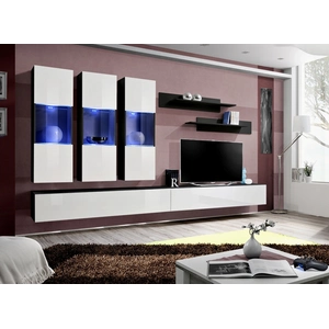 Paris Prix Meuble TV Mural Design "Fly II" 320cm Blanc & Noir pas cher