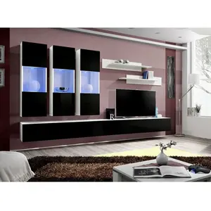 Paris Prix Meuble TV Mural Design "Fly II" 320cm Noir & Blanc pas cher