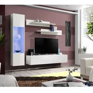Paris Prix Meuble TV Mural Design "Fly III" 210cm Blanc pas cher