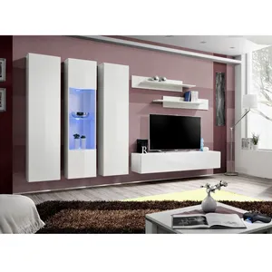 Paris Prix Meuble TV Mural Design "Fly V" 310cm Blanc