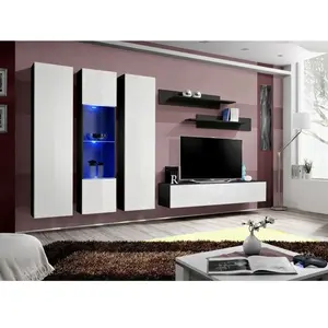 Paris Prix Meuble TV Mural Design Fly V 310cm Blanc & Noir pas cher