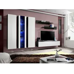 Paris Prix Meuble TV Mural Design "Fly IV" 310cm Blanc & Noir pas cher