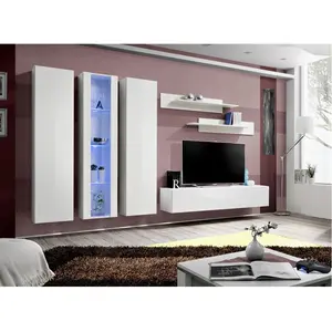 Paris Prix Meuble TV Mural Design "Fly IV" 310cm Blanc pas cher