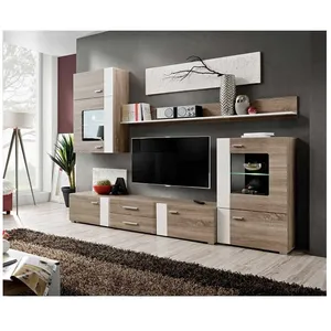 PRICE FACTORY Meuble TV Mural Design "Aleppo" 240cm Chêne & Blanc pas cher