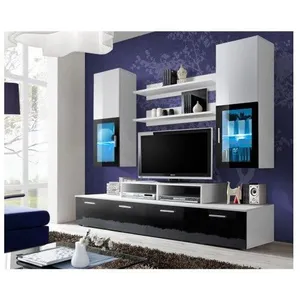 Comparateur de prix : Paris Prix Ensemble Meuble Tv Mural - Mini - 200 Cm X 190 Cm X 45 Cm - Blanc Et Noir