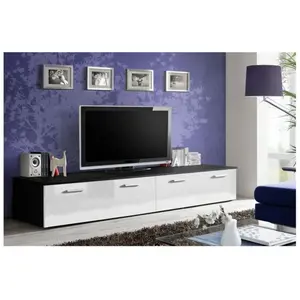 Paris Prix Meuble TV Design "Duo" 200cm Blanc & Noir pas cher