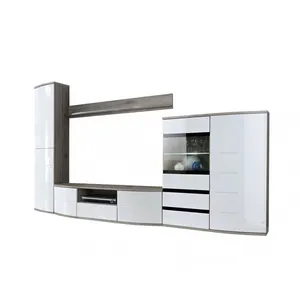 VENETI Meuble TV Design "Ontario" 300cm Blanc pas cher