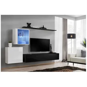 Comparateur de prix : ASM Ensemble Meuble Tv Mural - Switch Xv - 250 Cm X 150 Cm X 40 Cm - Blanc Et Noir
