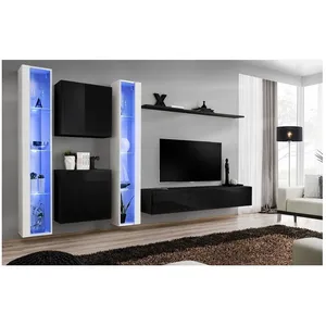 Meuble TV Mural Design "Switch XVI" 330cm Noir & Blanc