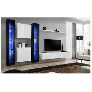 Comparateur de prix : Meuble TV Mural Design "Switch XVI" 330cm Blanc & Noir