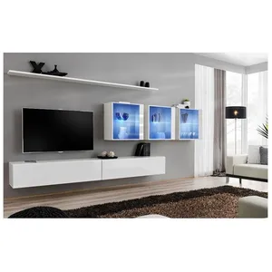 Meuble TV Mural Design "Switch XVII" 340cm Blanc pas cher