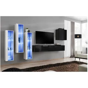 Meuble TV Mural Design "Switch XIII" 330cm Noir & Blanc pas cher