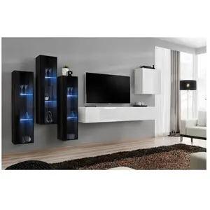 Paris Prix Meuble TV Mural Design "Switch XIII" 330cm Blanc & Noir pas cher