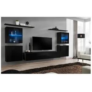 Paris Prix Meuble TV Mural Design "Switch XIV" 320cm Noir pas cher