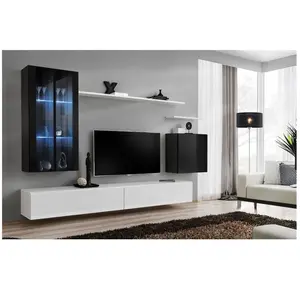 Paris Prix Meuble TV Mural Design "Switch XII" 270cm Noir & Blanc pas cher