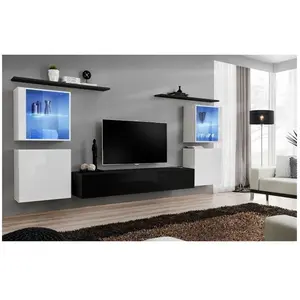 Paris Prix Meuble TV Mural Design "Switch XIV" 320cm Noir & Blanc pas cher