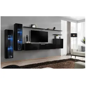 Paris Prix Meuble TV Mural Design "Switch XI" 330cm Noir pas cher