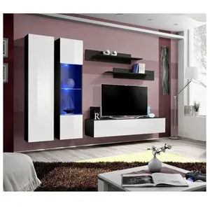 Paris Prix Meuble TV Mural Design Fly V 260cm Blanc & Noir pas cher