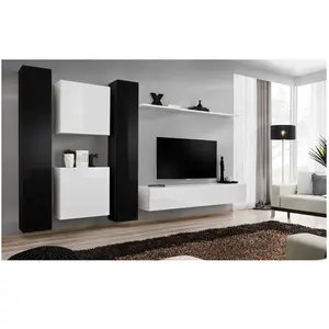 Comparateur de prix : Paris Prix Meuble TV Mural Design "Switch VI" 330cm Noir & Blanc