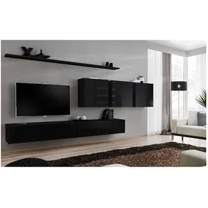 Comparateur de prix : Ensemble meuble TV mural - Switch VII - 340 cm x 150 cm x 40 cm - Noir