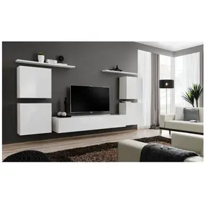 Paris Prix Meuble TV Mural Design "Switch IV" 320cm Blanc pas cher