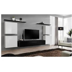 Meuble TV Mural Design "Switch IV" 320cm Blanc & Noir