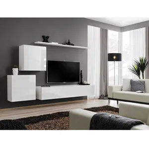 PRICE FACTORY Meuble TV Mural Design "Switch V" 250cm Blanc pas cher