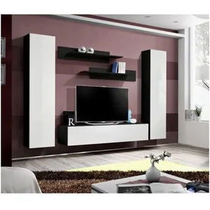 PRICE FACTORY Meuble tv mural design fly i 260cm blanc & noir pas cher