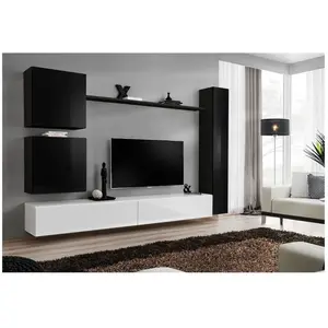 Paris Prix Meuble TV Mural Design "Switch VIII" 280cm Noir & Blanc