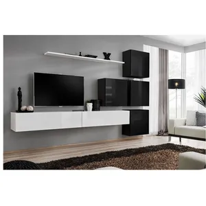 Comparateur de prix : Meuble TV Mural Design "Switch IX" 310cm Blanc & Noir