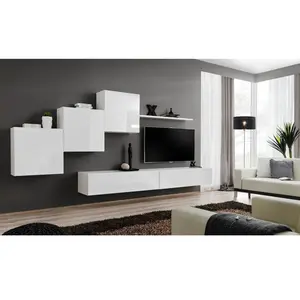 Paris Prix Meuble TV Mural Design "Switch X" 330cm Blanc pas cher