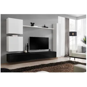 Meuble TV Mural Design "Switch VIII" 280cm Blanc & Noir